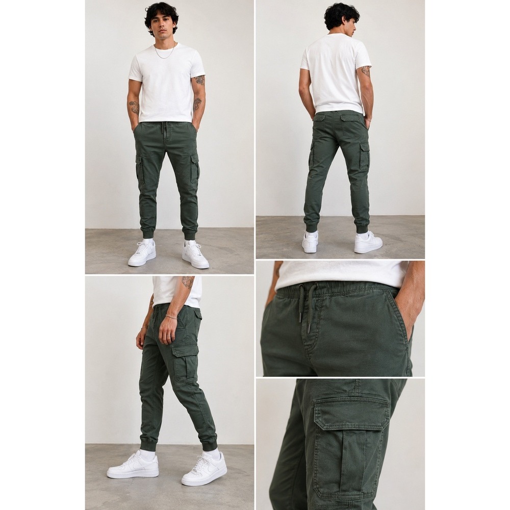 H&M Skinny Fit Cargo Jogger Pants Olive Green Utility Tactical Men's Large